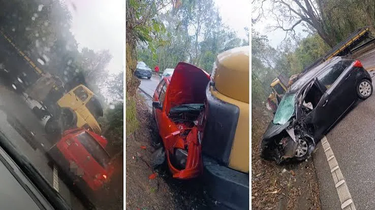 Acidente com três veículos bloqueia Rodovia Monteiro Lobato em Santo Antônio do Pinhal
