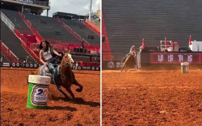 Ana Castela treina três tambores na arena da Festa do Peão de Barretos