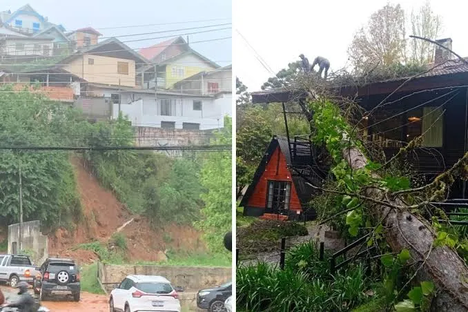 Fortes chuvas provocam deslizamentos, alagamento e quedas de árvores em Campos do Jordão