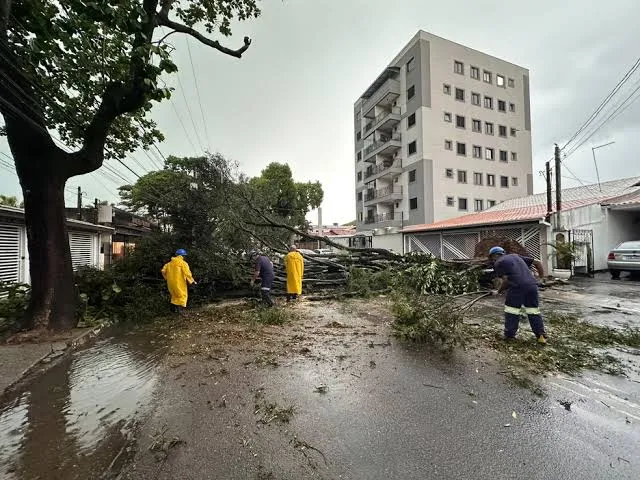 Chuva forte e ventania destelham igreja em Lorena durante temporal no Vale do Paraíba