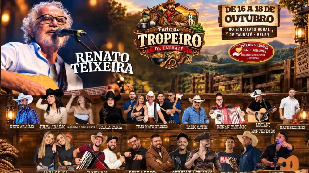 Festa do Tropeiro retorna a Taubaté após 16 anos com show de Renato Teixeira e entrada solidária