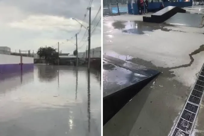 Chuva provoca alagamento em rua e goteiras no Centro da Juventude em São José dos Campos