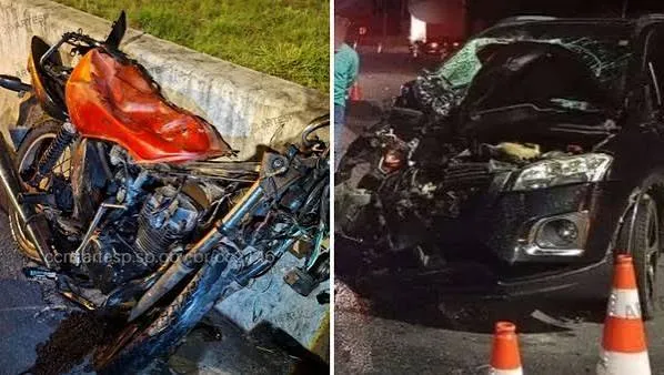 Colisão entre moto e carro deixa dois mortos e três feridos na Rodovia dos Tamoios, no Litoral Norte