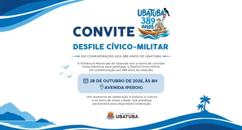 Ubatuba celebra 389 anos com desfile cívico nesta quarta-feira na Avenida Iperoig
