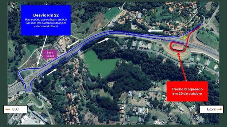 Rodovia dos Tamoios terá bloqueio de viaduto em Paraibuna para realização de obras nesta terça-feira