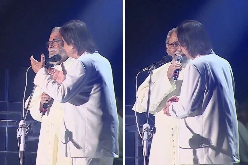 Padre Antônio Maria sobe ao palco e emociona público ao cantar com Roberto Carlos durante show em São José dos Campos