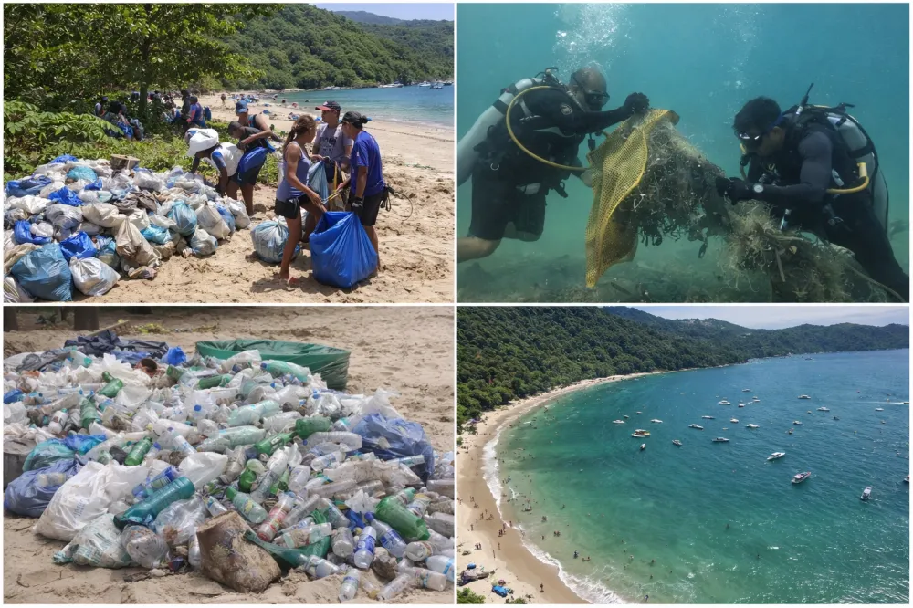 Eco Folia’ retira 953 kg de plástico do mar e da areia em praia de Ubatuba