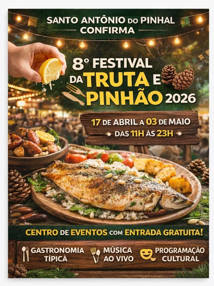 Santo Antônio do Pinhal confirma 8º Festival da Truta e do Pinhão 2026 com entrada gratuita