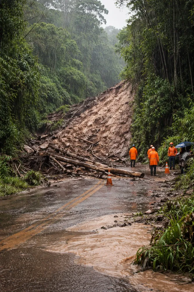 Queda de barreira interdita estrada em Taubaté após chuvas; cidade registra alagamentos e ocorrências