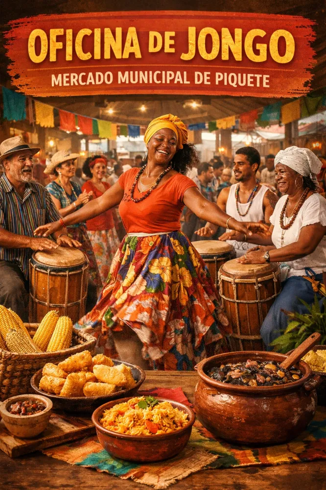 Oficina de Jongo movimenta Mercado Municipal de Piquete com cultura e gastronomia neste sábado (28)