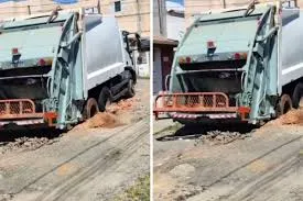 Caçapava: caminhão afunda em rua do Jardim Panorama e expõe problemas no asfalto