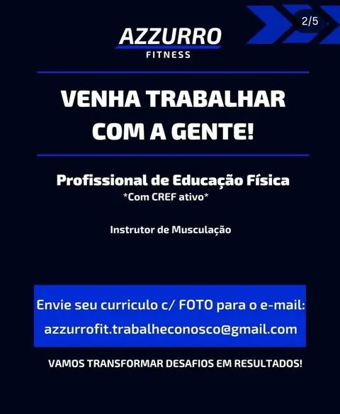 Azzurro Fitness abre vagas de emprego em diversas áreas e reforça oportunidades no setor fitness