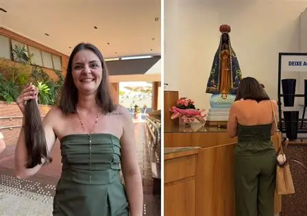 Mulher viaja 18 horas para cortar o próprio cabelo em frente à imagem de Nossa Senhora Aparecida em gesto de gratidão